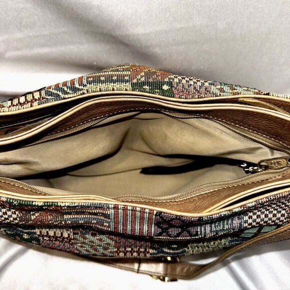 SAS Patchwork Tapestry Shoulder Bag Boho Cottagecore Metallic Gold Vintage - Picture 11 of 13